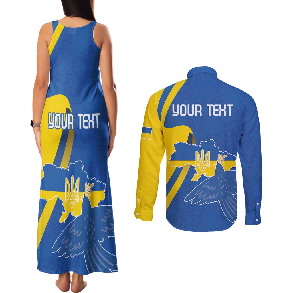 Personalized Ukraine Independence Day Couples Matching Tank Maxi Dress and Long Sleeve Button Shirt Peace Dove Sunflower - Wonder Print Shop