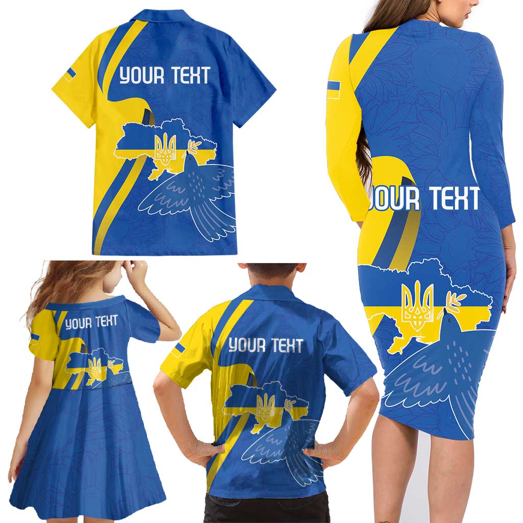 Personalized Ukraine Independence Day Family Matching Long Sleeve Bodycon Dress and Hawaiian Shirt Peace Dove Sunflower - Wonder Print Shop