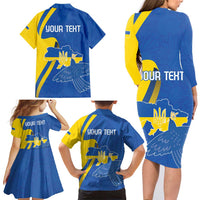 Personalized Ukraine Independence Day Family Matching Long Sleeve Bodycon Dress and Hawaiian Shirt Peace Dove Sunflower - Wonder Print Shop