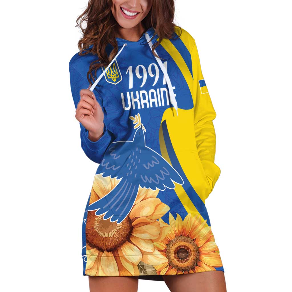 Personalized Ukraine Independence Day Hoodie Dress Peace Dove Sunflower - Wonder Print Shop