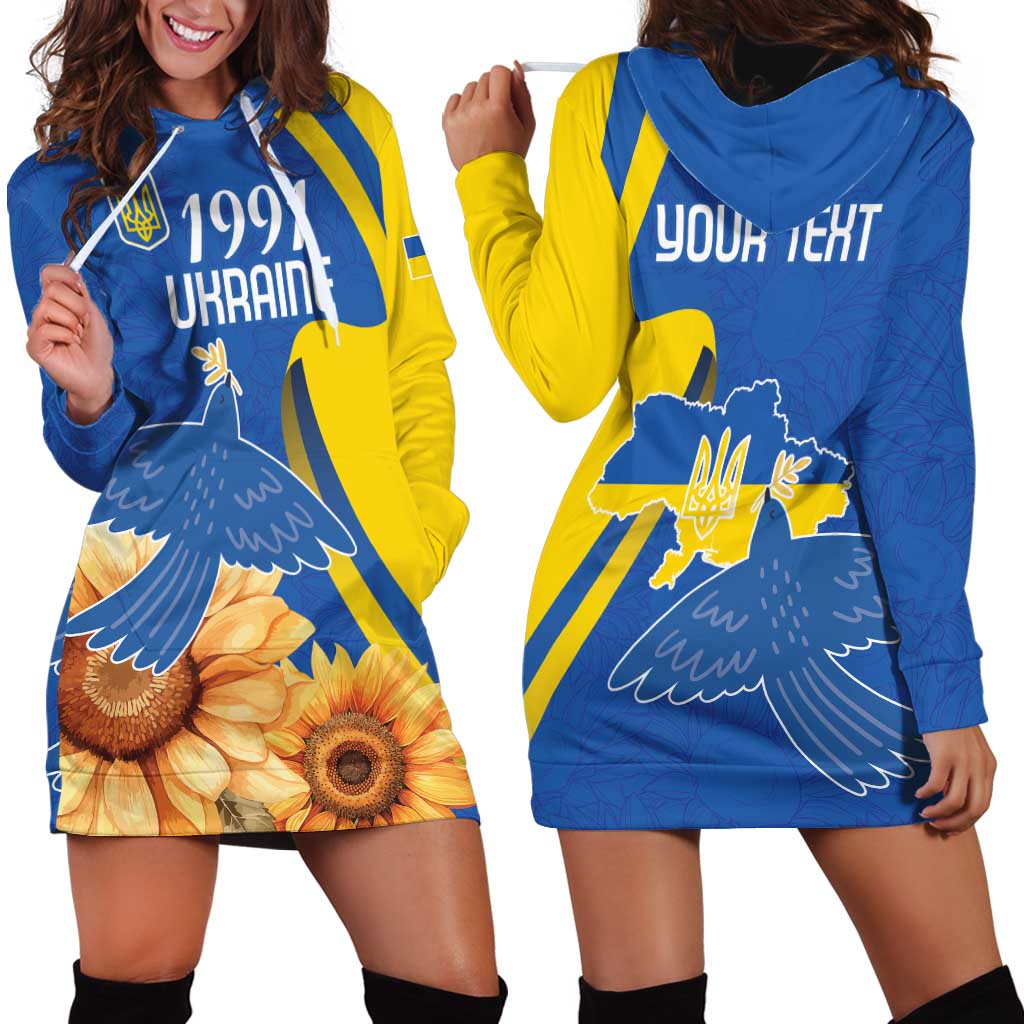 Personalized Ukraine Independence Day Hoodie Dress Peace Dove Sunflower - Wonder Print Shop