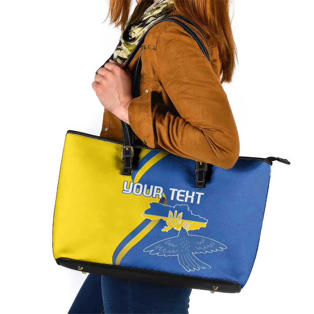 Personalized Ukraine Independence Day Leather Tote Bag Peace Dove Sunflower - Wonder Print Shop
