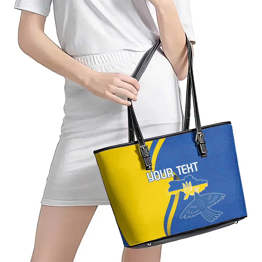 Personalized Ukraine Independence Day Leather Tote Bag Peace Dove Sunflower - Wonder Print Shop