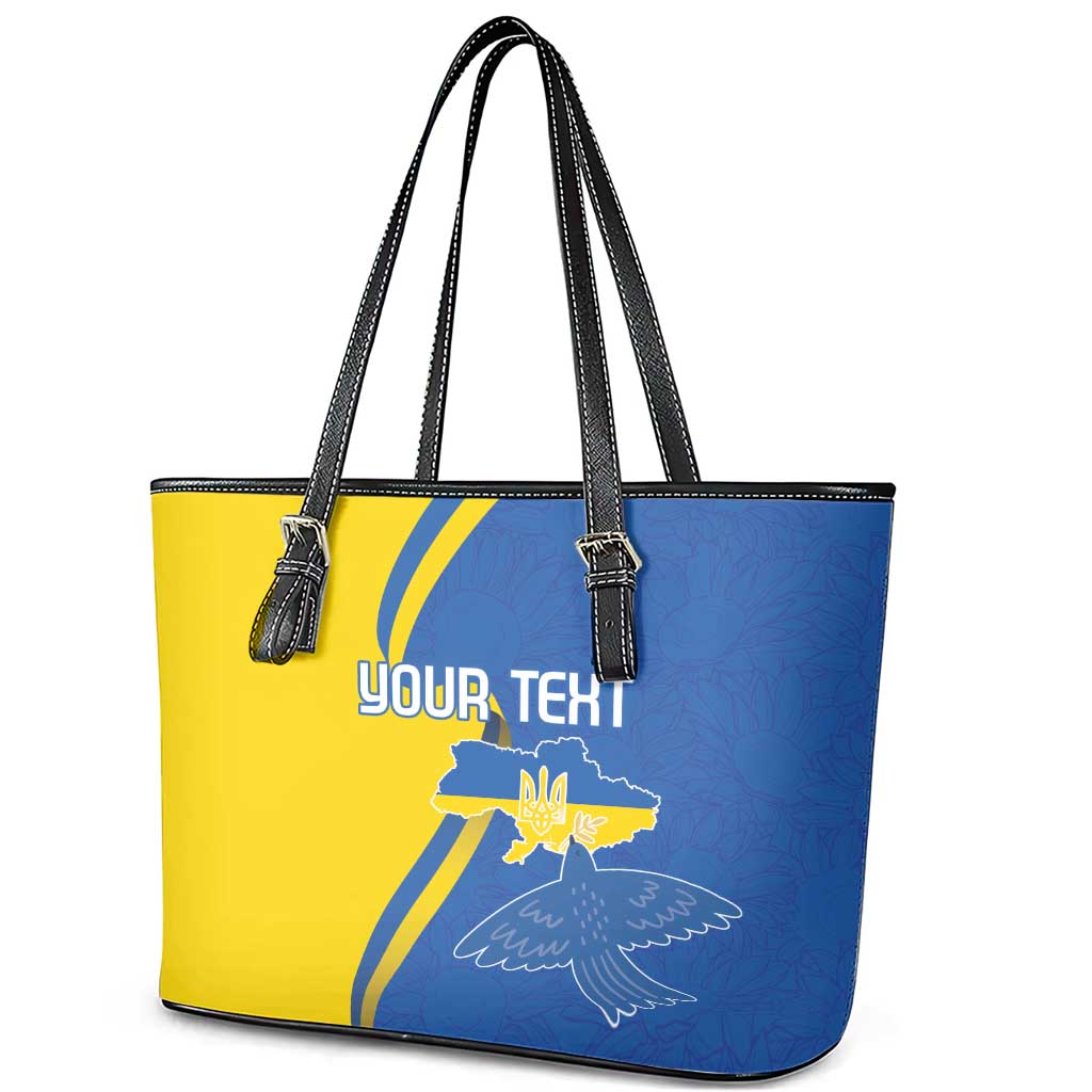 Personalized Ukraine Independence Day Leather Tote Bag Peace Dove Sunflower - Wonder Print Shop