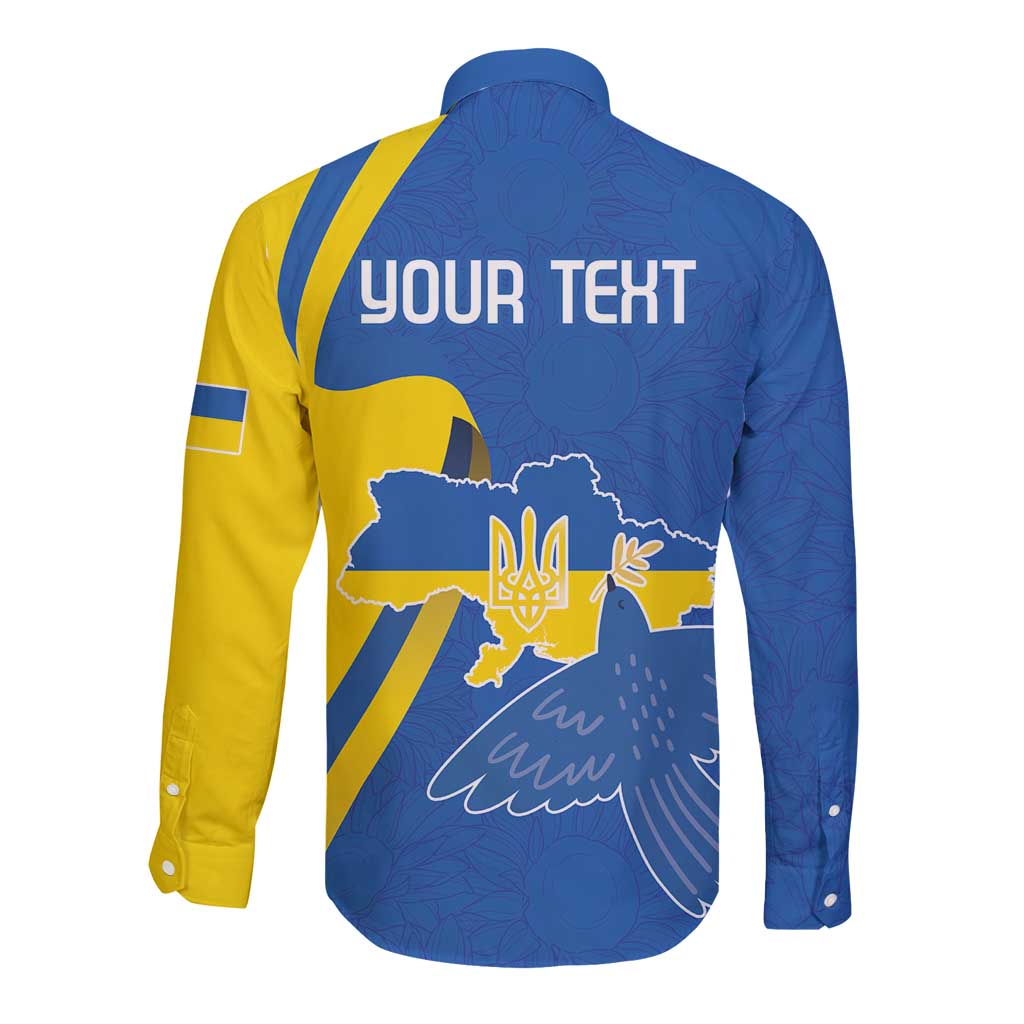 Personalized Ukraine Independence Day Long Sleeve Button Shirt Peace Dove Sunflower - Wonder Print Shop