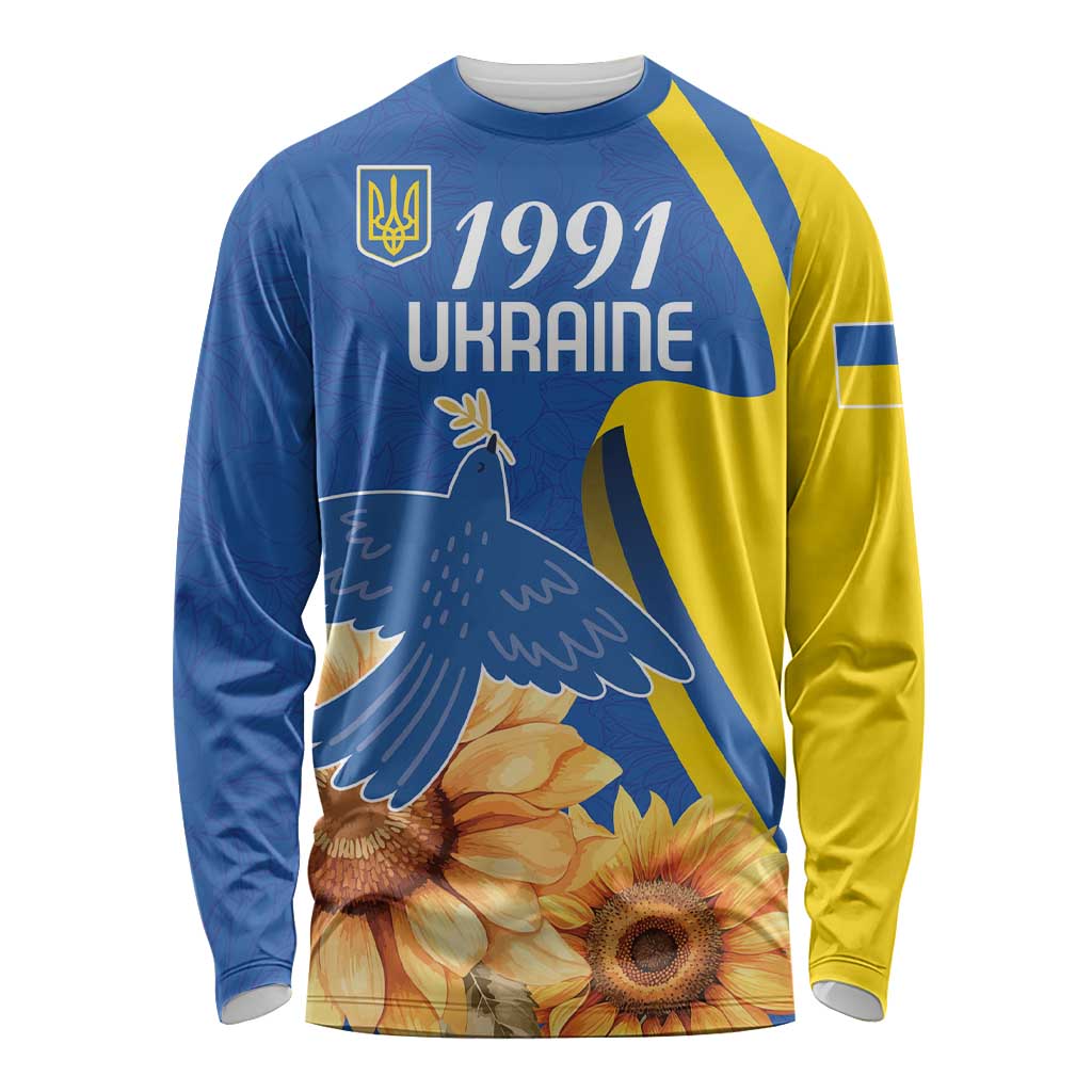 Personalized Ukraine Independence Day Long Sleeve Shirt Peace Dove Sunflower - Wonder Print Shop