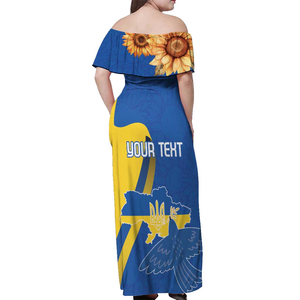 Personalized Ukraine Independence Day Off Shoulder Maxi Dress Peace Dove Sunflower - Wonder Print Shop