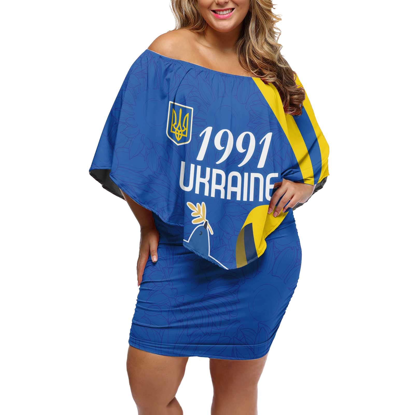 Personalized Ukraine Independence Day Off Shoulder Short Dress Peace Dove Sunflower - Wonder Print Shop