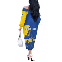 Personalized Ukraine Independence Day Off The Shoulder Long Sleeve Dress Peace Dove Sunflower - Wonder Print Shop