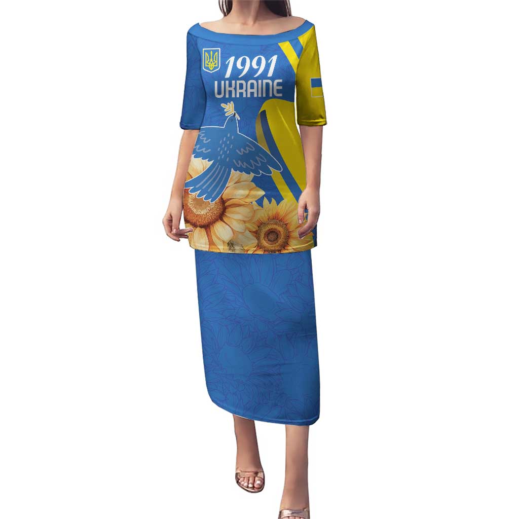 Personalized Ukraine Independence Day Puletasi Peace Dove Sunflower - Wonder Print Shop