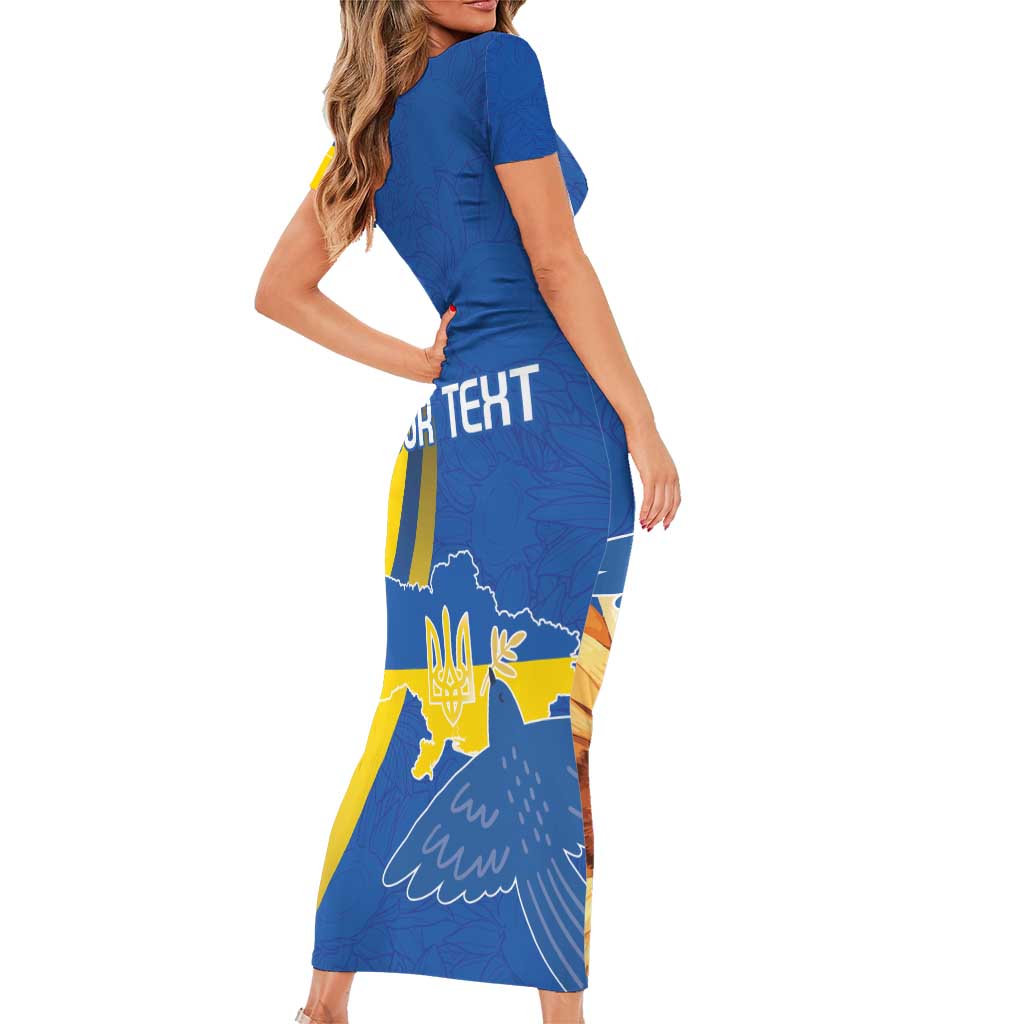 Personalized Ukraine Independence Day Short Sleeve Bodycon Dress Peace Dove Sunflower - Wonder Print Shop