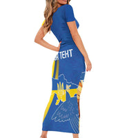 Personalized Ukraine Independence Day Short Sleeve Bodycon Dress Peace Dove Sunflower - Wonder Print Shop