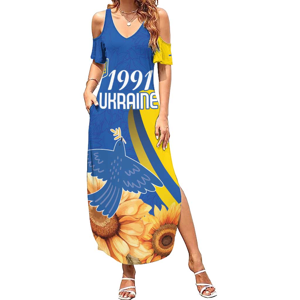 Personalized Ukraine Independence Day Summer Maxi Dress Peace Dove Sunflower - Wonder Print Shop