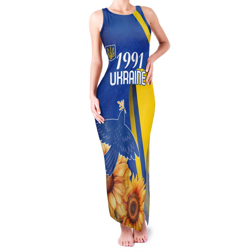 Personalized Ukraine Independence Day Tank Maxi Dress Peace Dove Sunflower - Wonder Print Shop