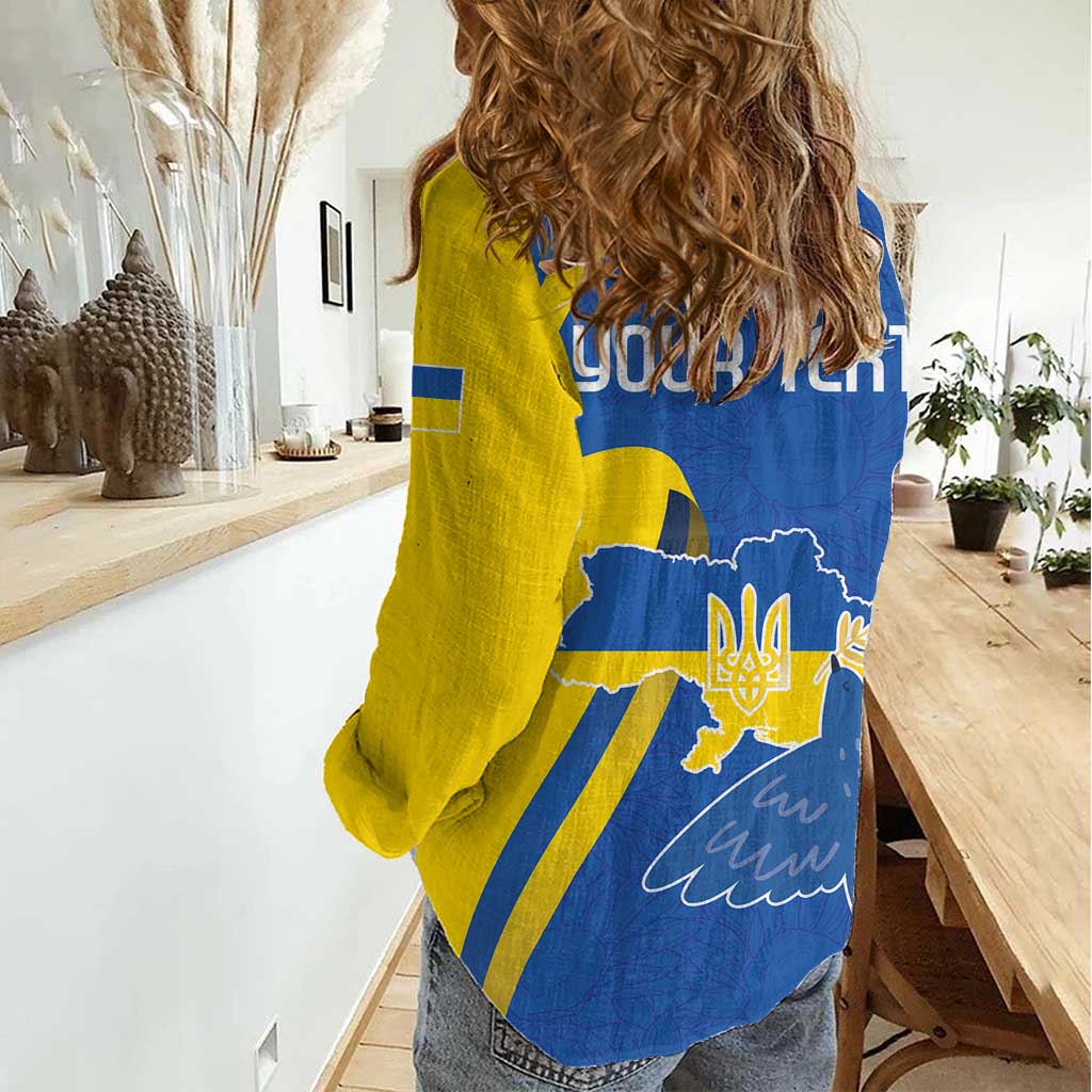 Personalized Ukraine Independence Day Women Casual Shirt Peace Dove Sunflower - Wonder Print Shop