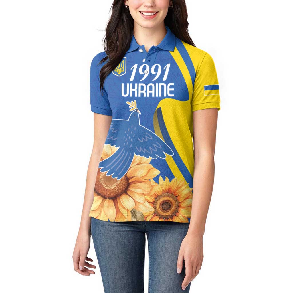 Personalized Ukraine Independence Day Women Polo Shirt Peace Dove Sunflower - Wonder Print Shop