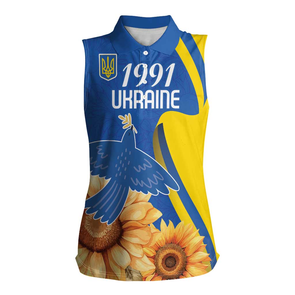 Personalized Ukraine Independence Day Women Sleeveless Polo Shirt Peace Dove Sunflower - Wonder Print Shop