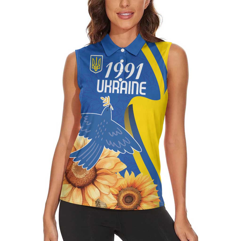 Personalized Ukraine Independence Day Women Sleeveless Polo Shirt Peace Dove Sunflower - Wonder Print Shop