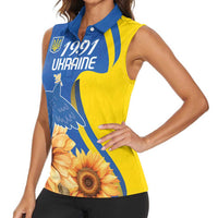 Personalized Ukraine Independence Day Women Sleeveless Polo Shirt Peace Dove Sunflower - Wonder Print Shop