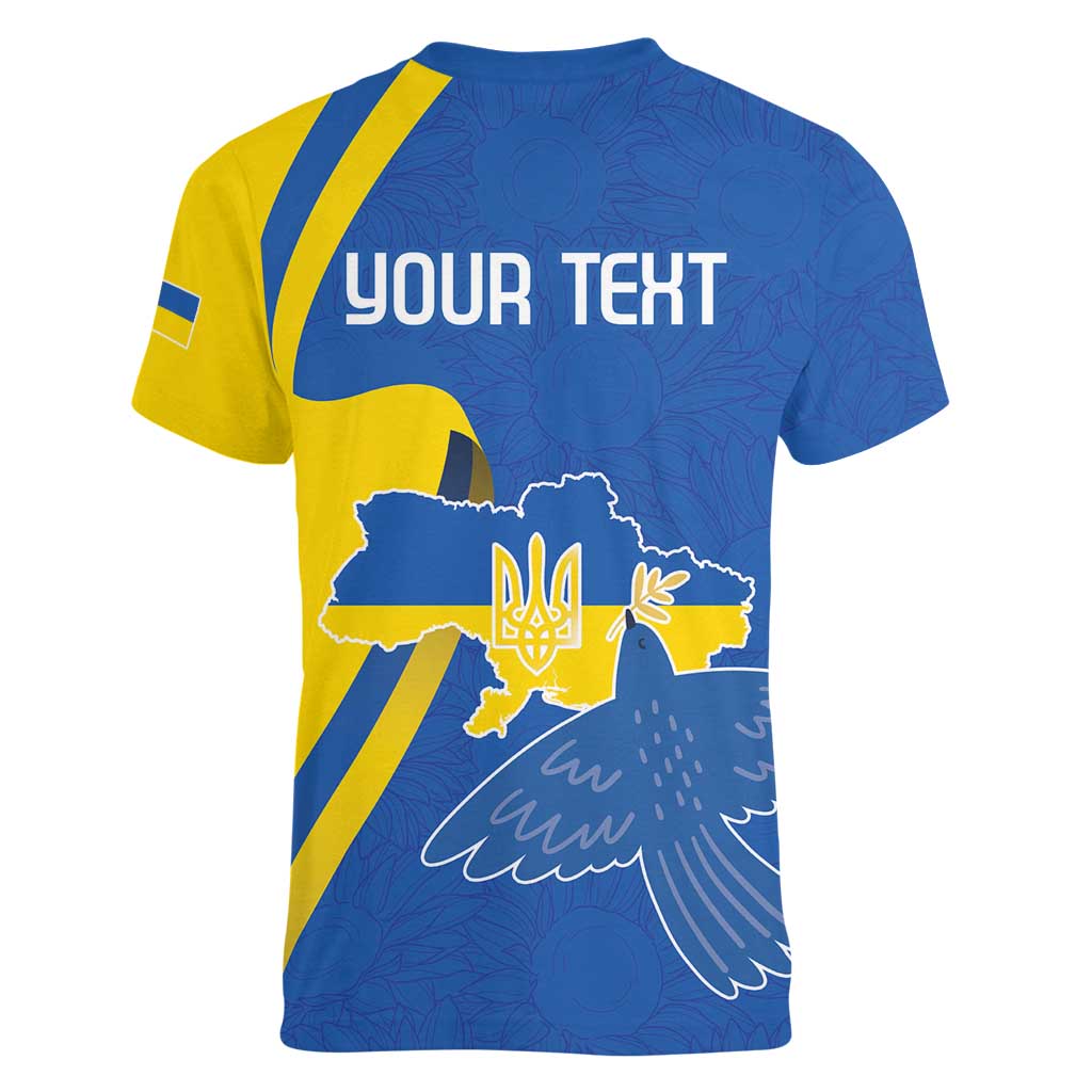 Personalized Ukraine Independence Day Women V-Neck T-Shirt Peace Dove Sunflower - Wonder Print Shop