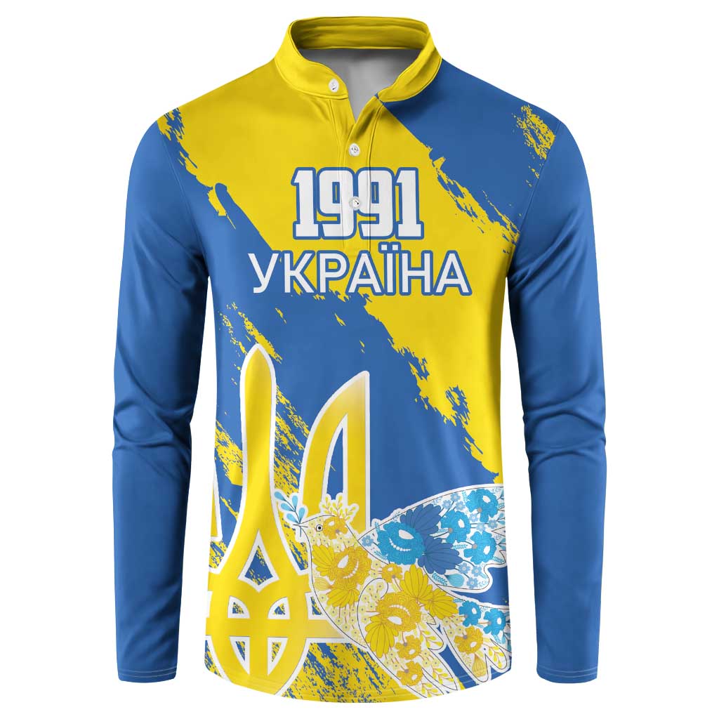 Custom Ukraine Independence Day Button Sweatshirt Dove Of Peace With Grunge Pattern - Wonder Print Shop