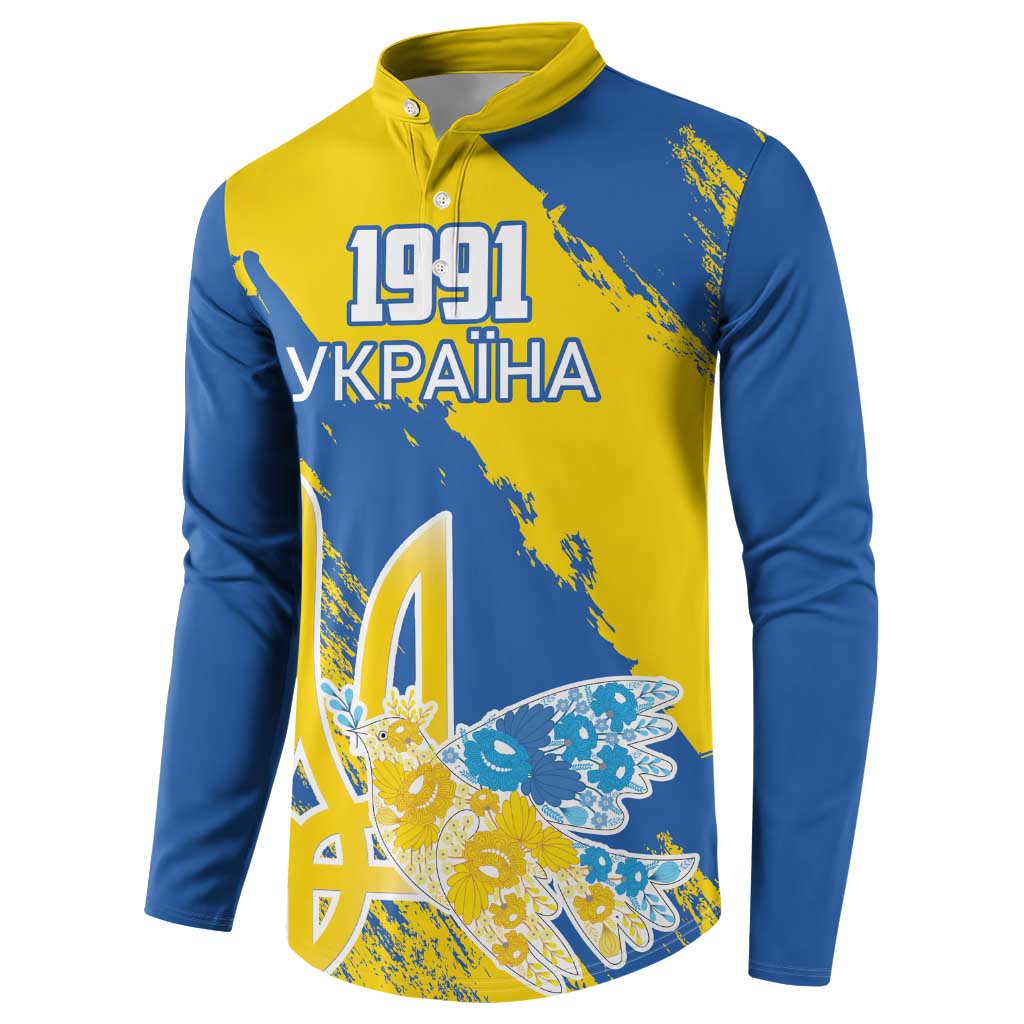 Custom Ukraine Independence Day Button Sweatshirt Dove Of Peace With Grunge Pattern - Wonder Print Shop