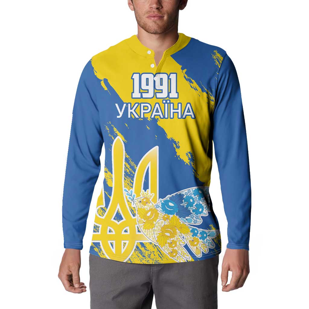 Custom Ukraine Independence Day Button Sweatshirt Dove Of Peace With Grunge Pattern - Wonder Print Shop