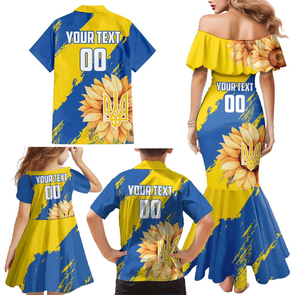 Custom Ukraine Independence Day Family Matching Mermaid Dress and Hawaiian Shirt Dove Of Peace With Grunge Pattern - Wonder Print Shop