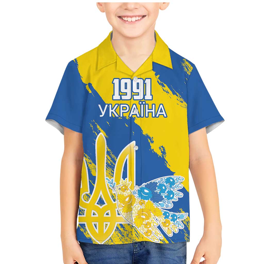 Custom Ukraine Independence Day Family Matching Mermaid Dress and Hawaiian Shirt Dove Of Peace With Grunge Pattern - Wonder Print Shop