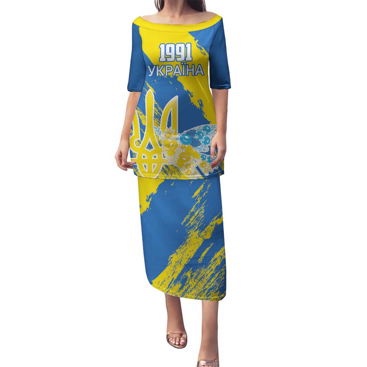 Custom Ukraine Independence Day Family Matching Puletasi and Hawaiian Shirt Dove Of Peace With Grunge Pattern - Wonder Print Shop