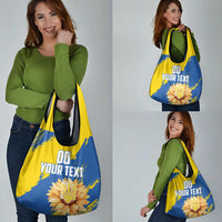 Custom Ukraine Independence Day Grocery Bag Dove Of Peace With Grunge Pattern