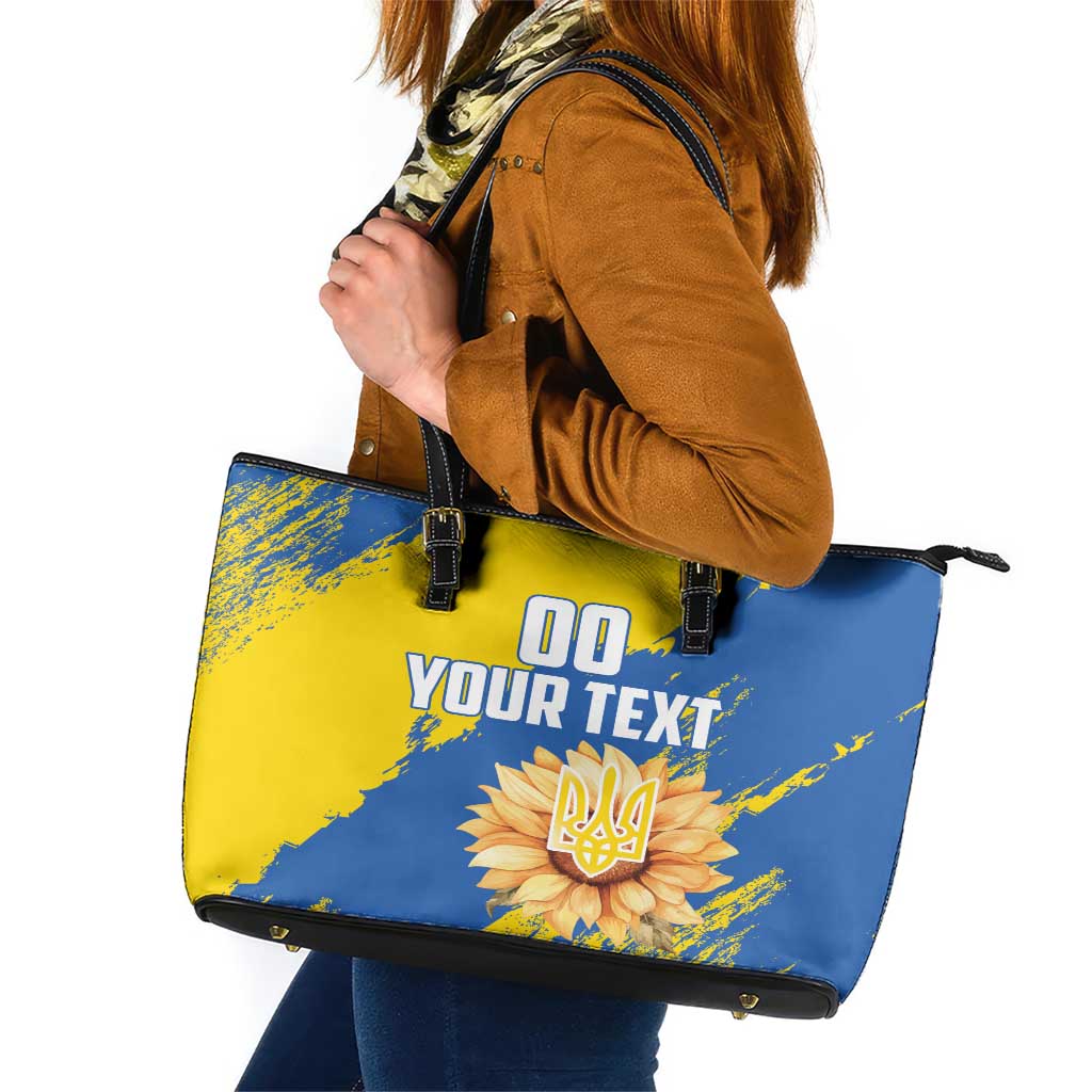 Custom Ukraine Independence Day Leather Tote Bag Dove Of Peace With Grunge Pattern - Wonder Print Shop