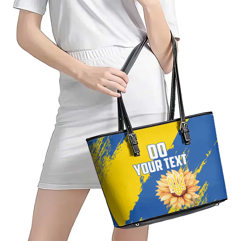 Custom Ukraine Independence Day Leather Tote Bag Dove Of Peace With Grunge Pattern - Wonder Print Shop