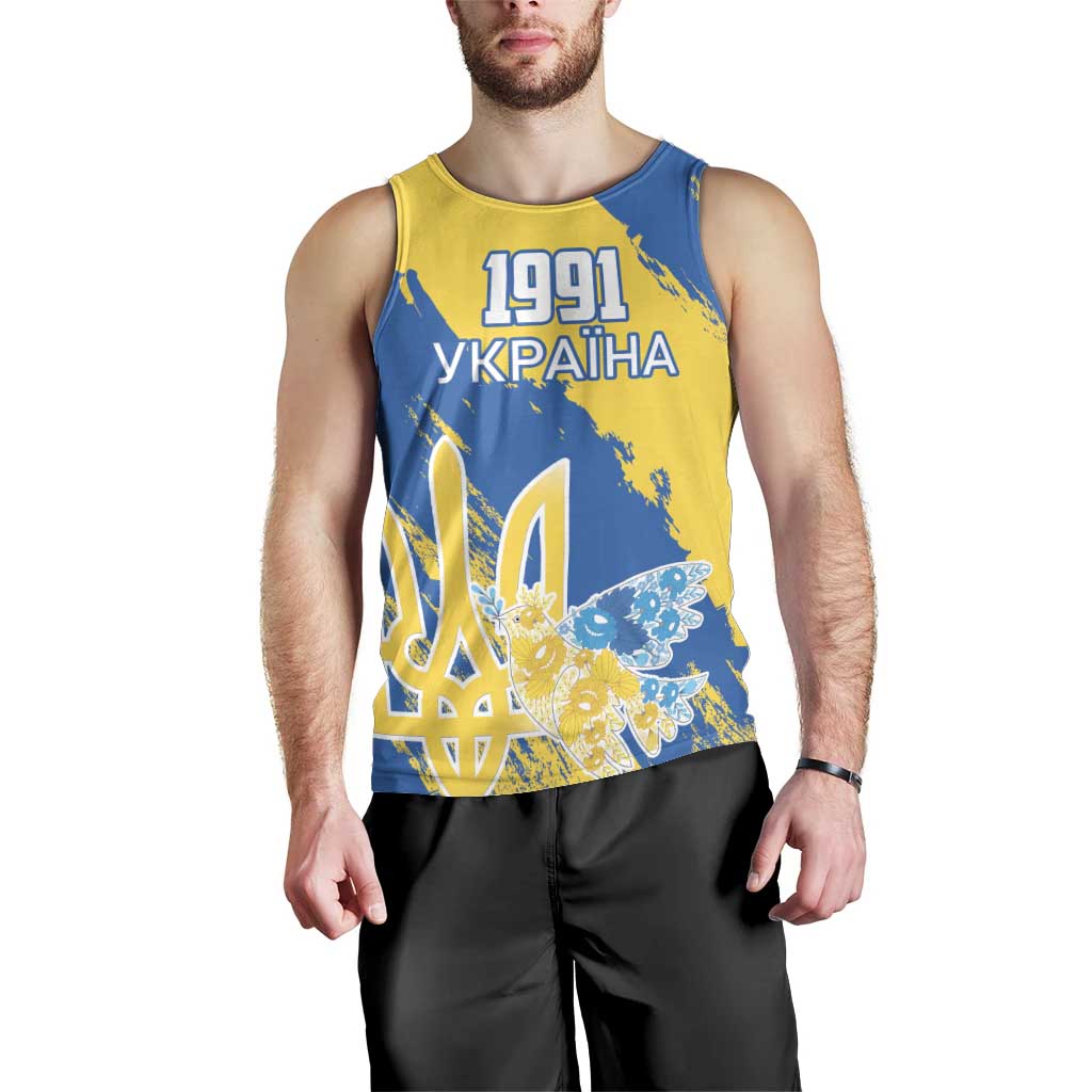 Custom Ukraine Independence Day Men Tank Top Dove Of Peace With Grunge Pattern - Wonder Print Shop