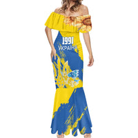 Custom Ukraine Independence Day Mermaid Dress Dove Of Peace With Grunge Pattern - Wonder Print Shop