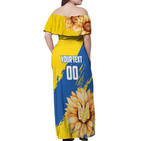 Custom Ukraine Independence Day Off Shoulder Maxi Dress Dove Of Peace With Grunge Pattern - Wonder Print Shop