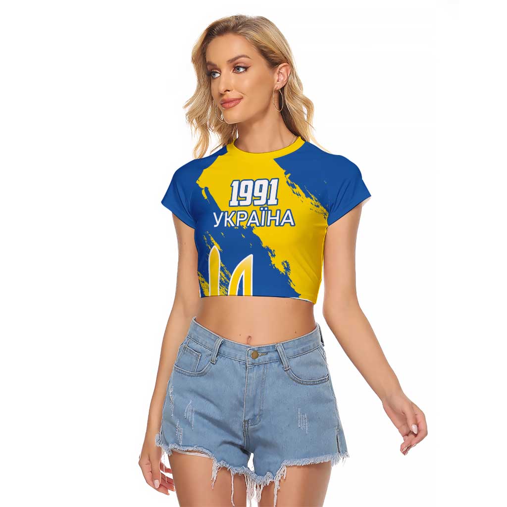 Custom Ukraine Independence Day Raglan Cropped T Shirt Dove Of Peace With Grunge Pattern - Wonder Print Shop
