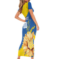 Custom Ukraine Independence Day Short Sleeve Bodycon Dress Dove Of Peace With Grunge Pattern - Wonder Print Shop