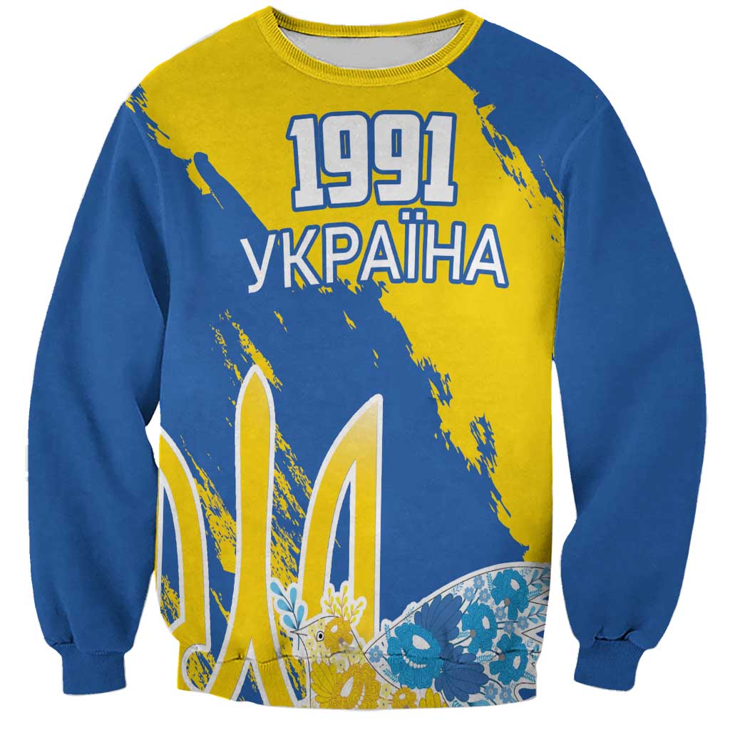Custom Ukraine Independence Day Sweatshirt Dove Of Peace With Grunge Pattern - Wonder Print Shop