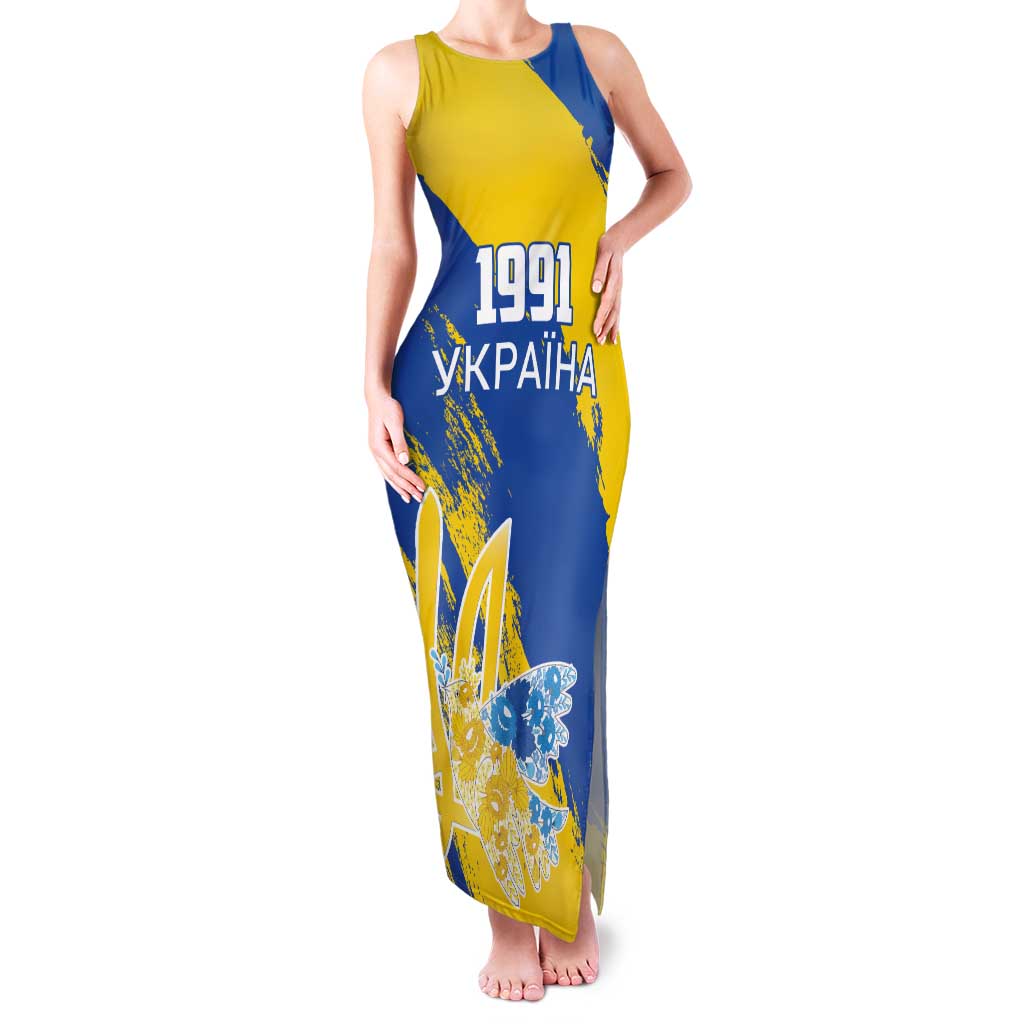Custom Ukraine Independence Day Tank Maxi Dress Dove Of Peace With Grunge Pattern - Wonder Print Shop