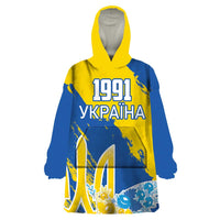 Custom Ukraine Independence Day Wearable Blanket Hoodie Dove Of Peace With Grunge Pattern - Wonder Print Shop