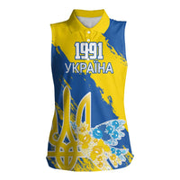 Custom Ukraine Independence Day Women Sleeveless Polo Shirt Dove Of Peace With Grunge Pattern - Wonder Print Shop