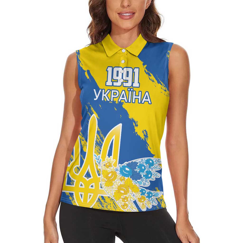 Custom Ukraine Independence Day Women Sleeveless Polo Shirt Dove Of Peace With Grunge Pattern - Wonder Print Shop