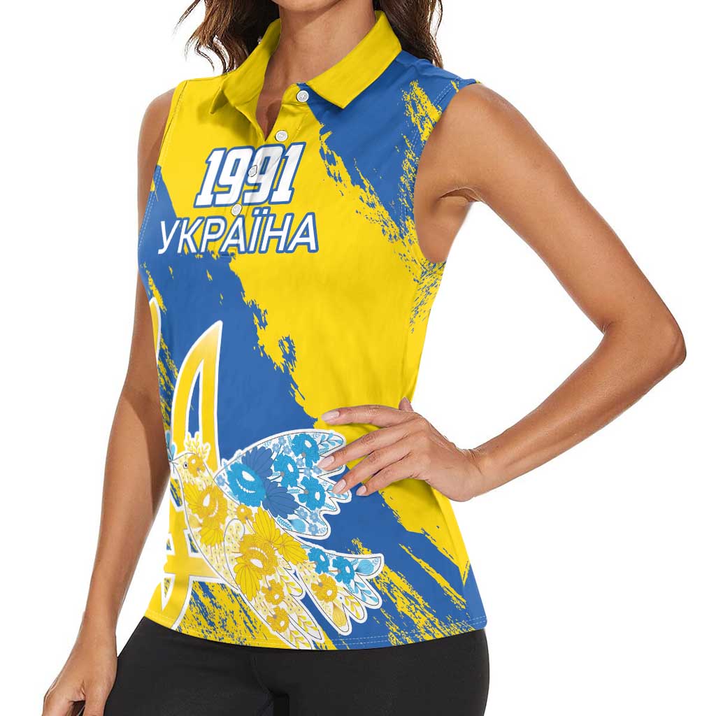 Custom Ukraine Independence Day Women Sleeveless Polo Shirt Dove Of Peace With Grunge Pattern - Wonder Print Shop