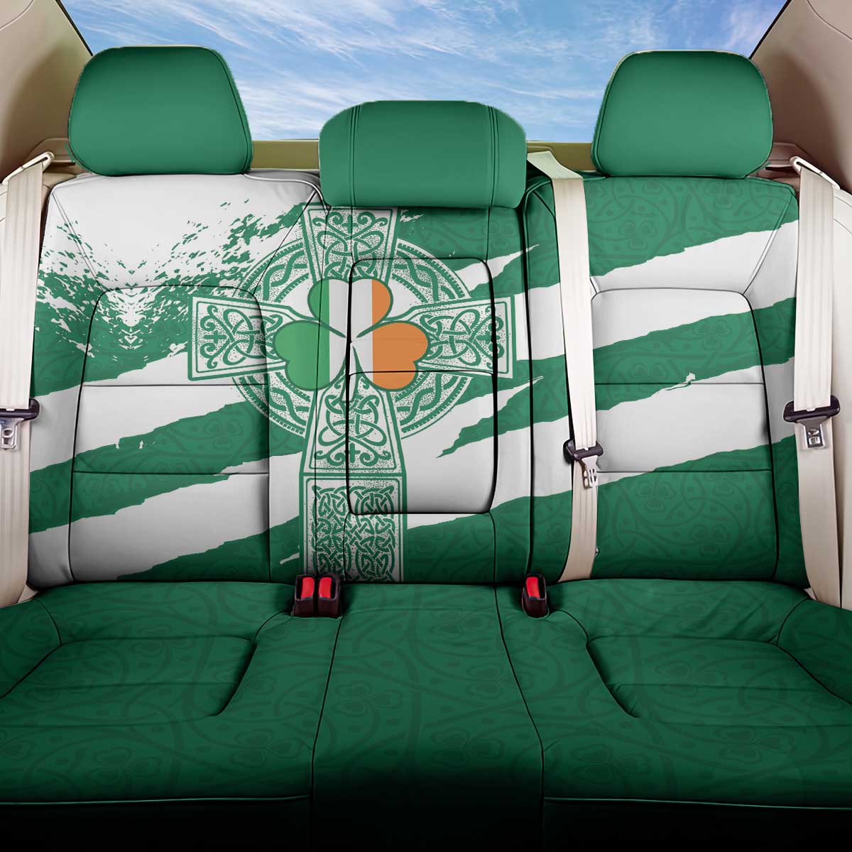 Ireland Celtic Cross Back Car Seat Cover Irish Flag Shamrock - Wonder Print Shop