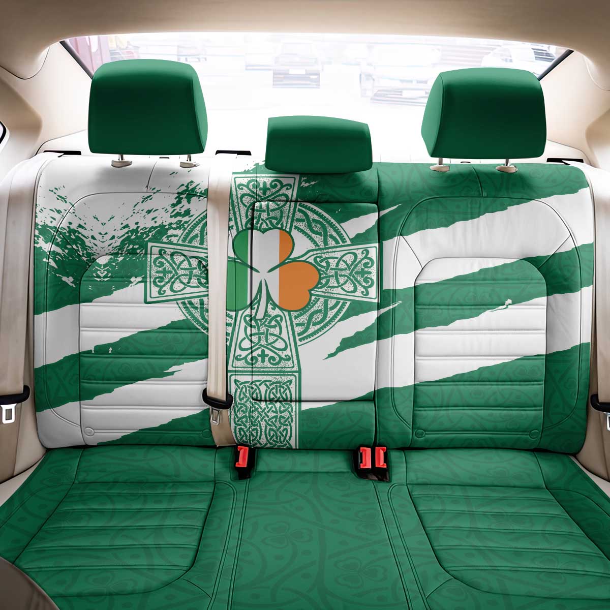 Ireland Celtic Cross Back Car Seat Cover Irish Flag Shamrock - Wonder Print Shop