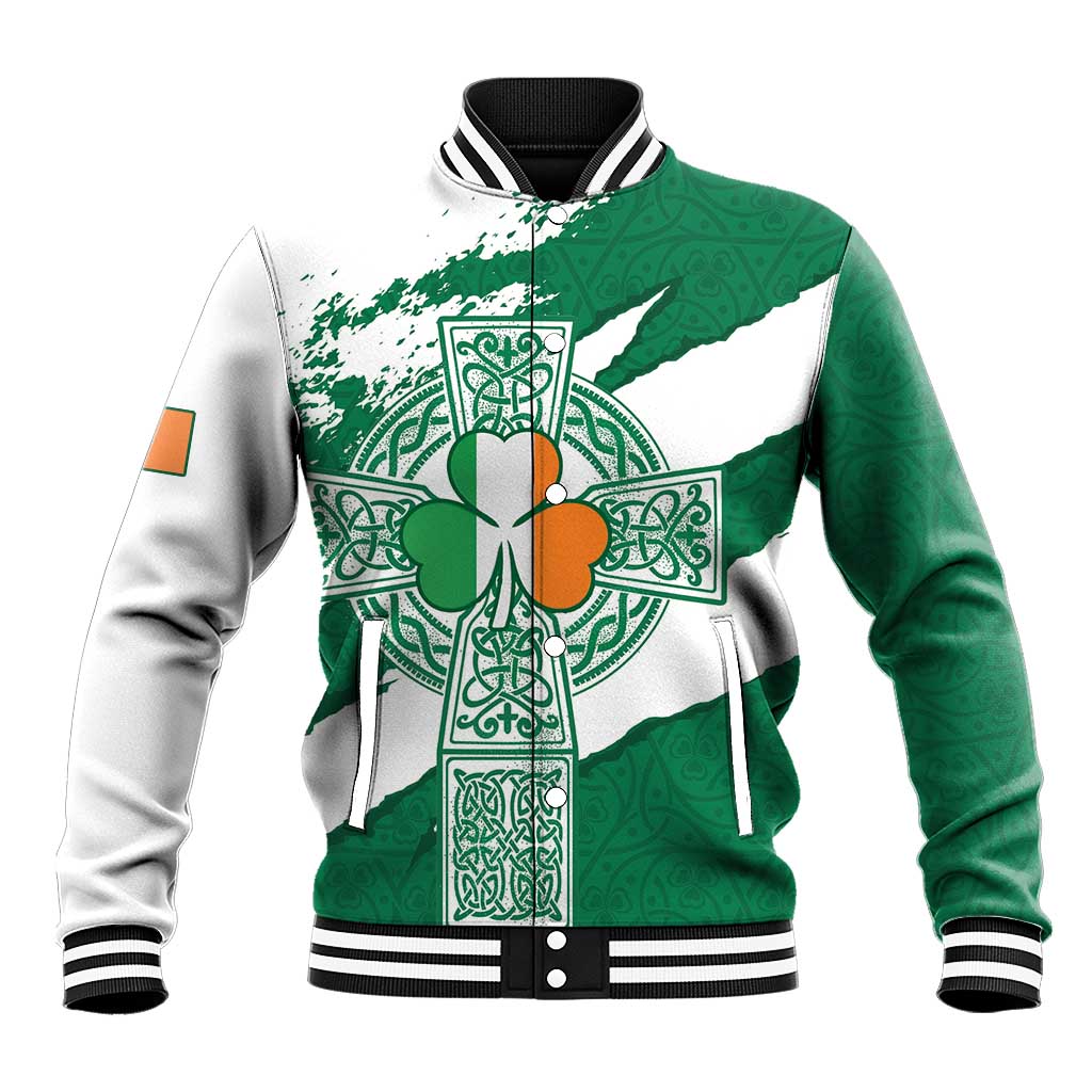 Ireland Celtic Cross Baseball Jacket Irish Flag Shamrock - Wonder Print Shop