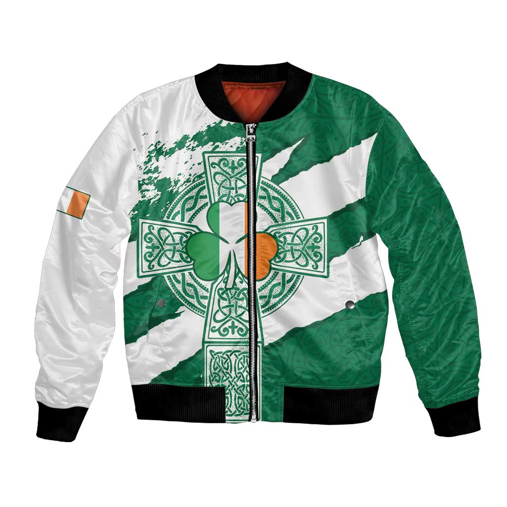 Ireland Celtic Cross Bomber Jacket Irish Flag Shamrock - Wonder Print Shop