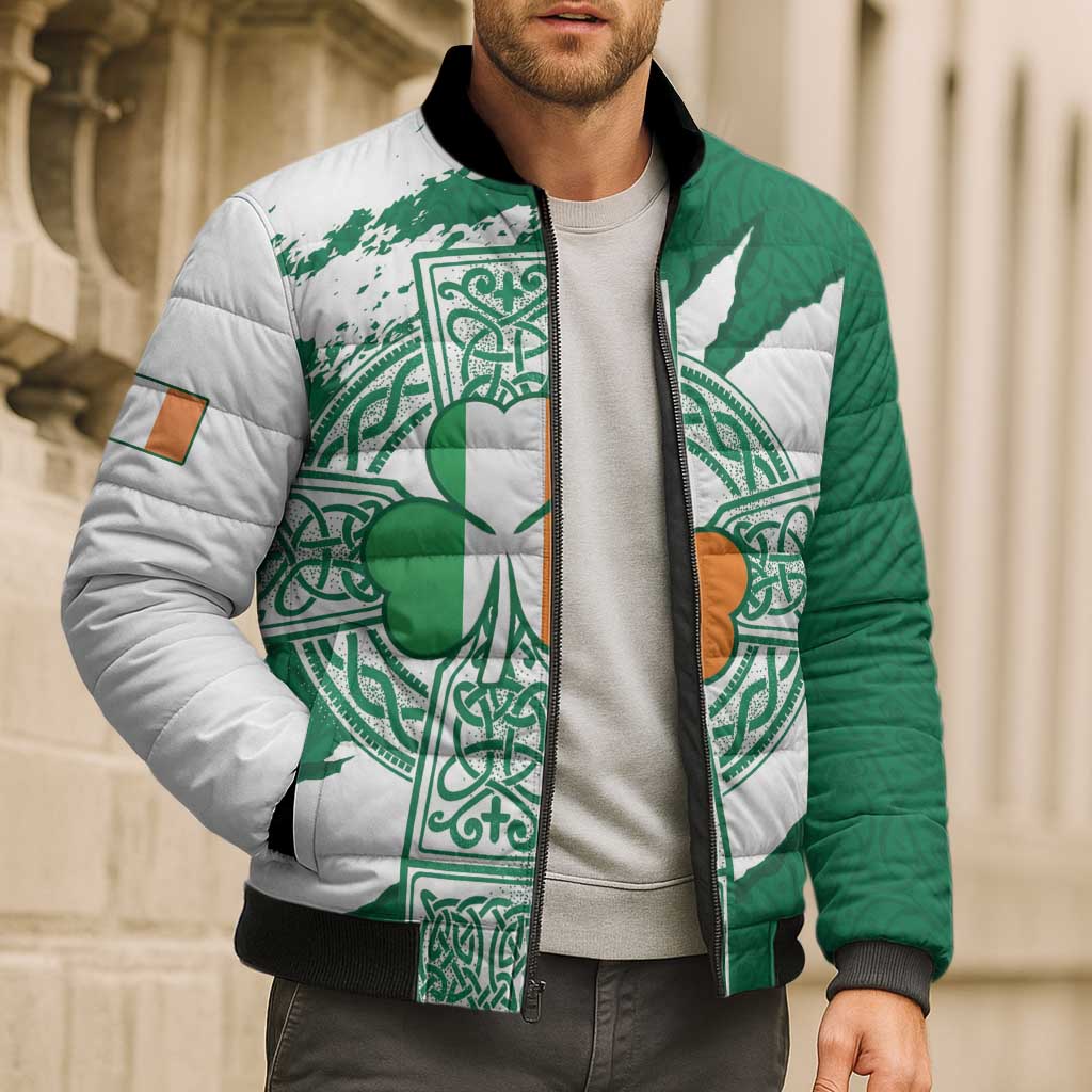 Ireland Celtic Cross Bomber Puffer Jacket Irish Flag Shamrock - Wonder Print Shop