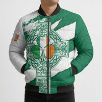 Ireland Celtic Cross Bomber Puffer Jacket Irish Flag Shamrock - Wonder Print Shop